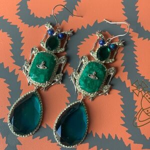 Vivienne Westwood Insane 3.5 Inches Swarovski Crystal Scarab Vivienne Earrings
